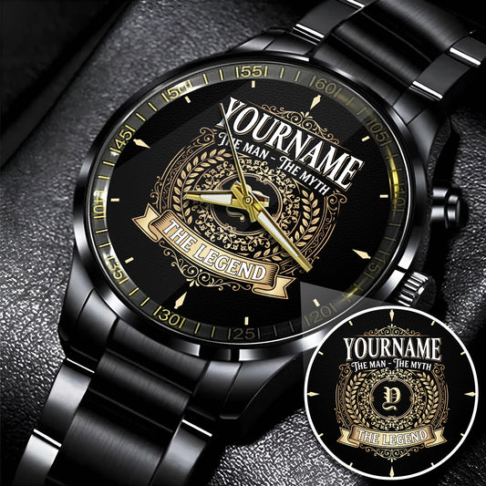 Steel Black Men 456 - Personalized Name Watch " The Man The Myth The Legend