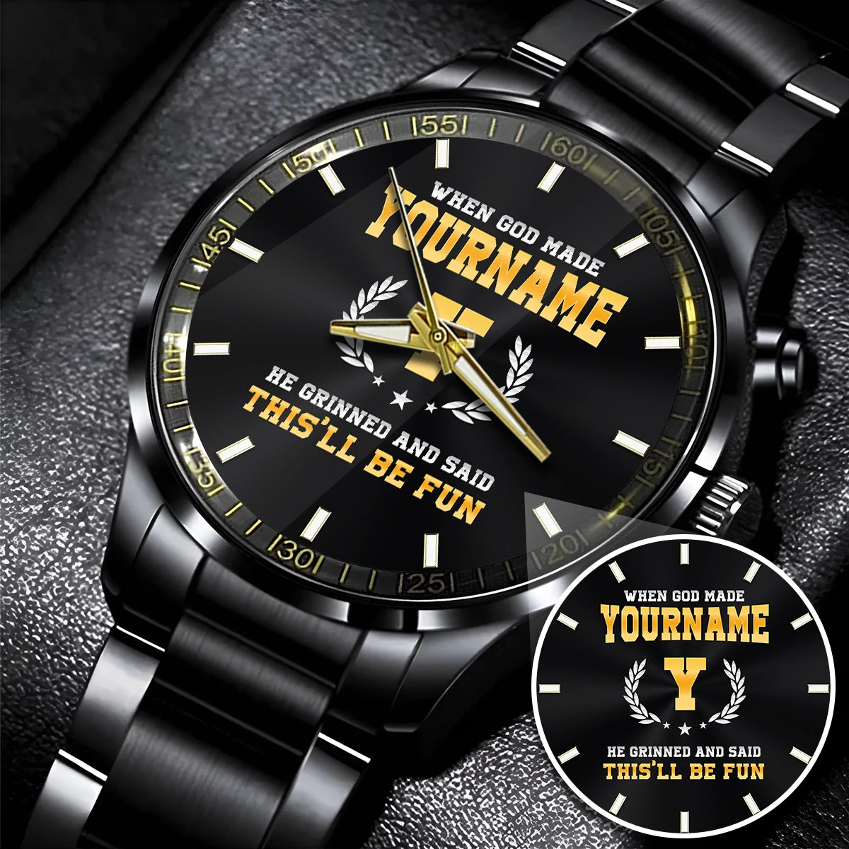 Steel Black Men W7 - Personalized Name Watch "When God Made..."