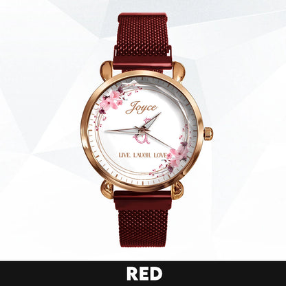 Live Laugh Love Flower Wreath Rose Golden Watch JOYCE M1-W10
