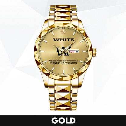 No Struggle No Strength Luxury Gold Watch WHITE M1-W27