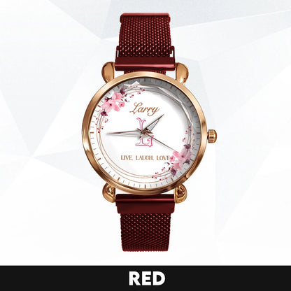 Live Laugh Love Flower Wreath Rose Golden Watch LARRY M1-W10