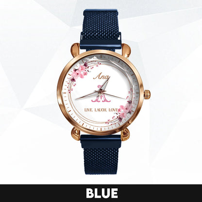 Live Laugh Love Flower Wreath Rose Golden Watch ANA M1-W10