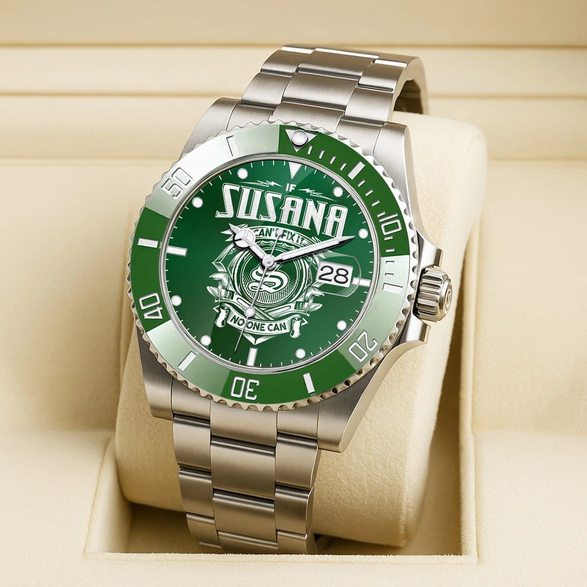 SUSANA 13K2-448 Personalized Green Watch “If ... Can’t Fix It No One Can”