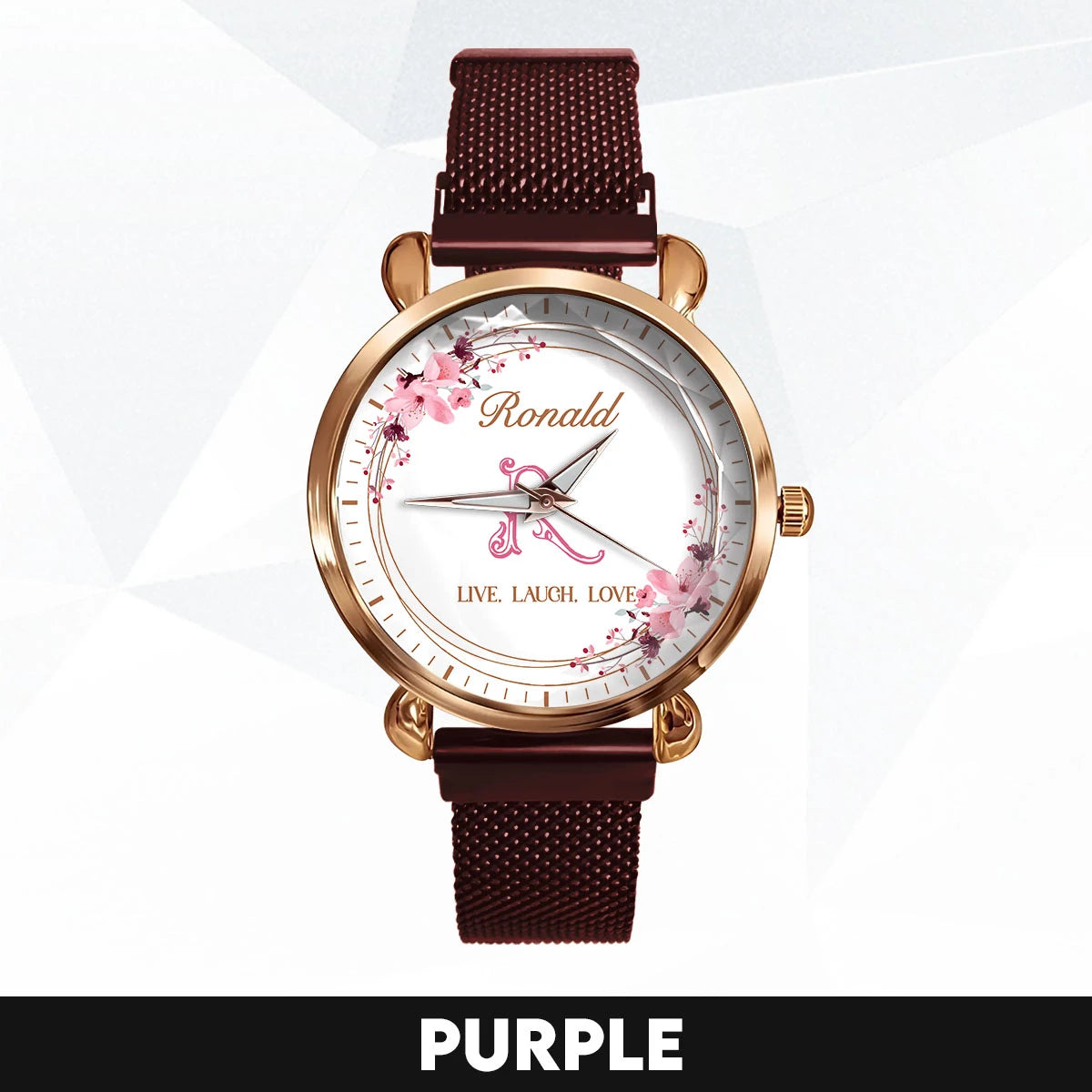 Live Laugh Love Flower Wreath Rose Golden Watch RONALD M1-W10