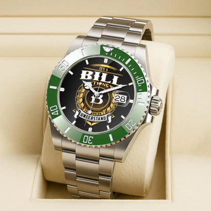 BILL 13K1-439 Personalized Green Submariner Watch, Premium Gift for Anniversary