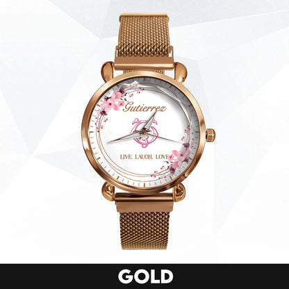 Live Laugh Love Flower Wreath Rose Golden Watch GUTIERREZ M1-W10