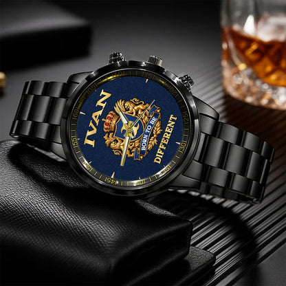 Personalized Born to Be Different Gold Logo Blue Watch IVAN M1-W25