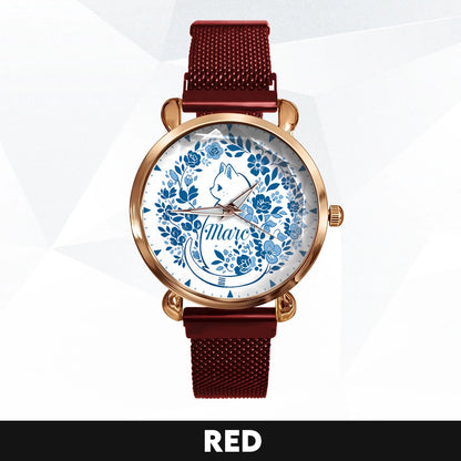 MARC 13K1-475 Blue Floral Cat Mesh Watch