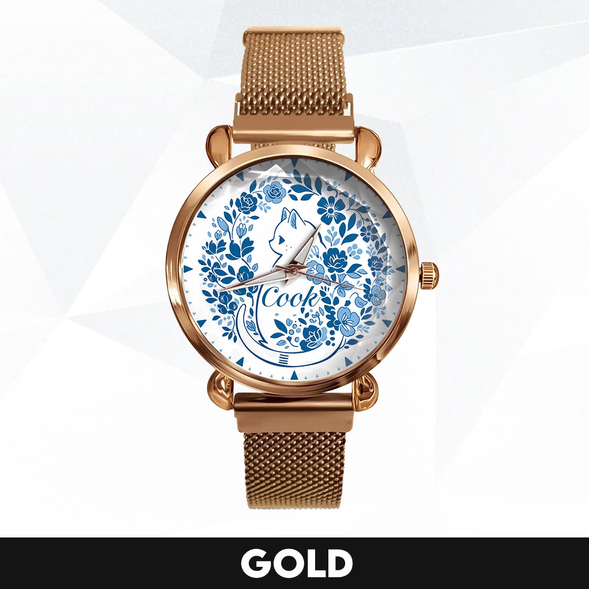 COOK 13K1-475 Blue Floral Cat Mesh Watch
