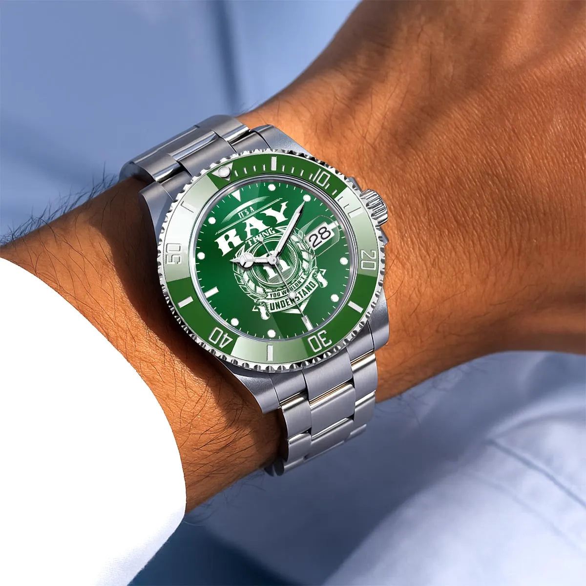 RAY 13K1-440 Personalized Green Submariner Watch, Premium Gift for Anniversary