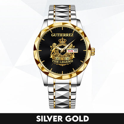 The Man The Myth The Legend Gold Lion Crest Watch GUTIERREZ M1-W40