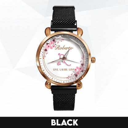 Live Laugh Love Flower Wreath Rose Golden Watch ROBERTO M1-W10
