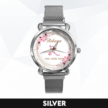 Live Laugh Love Flower Wreath Rose Golden Watch REBECCA M1-W10