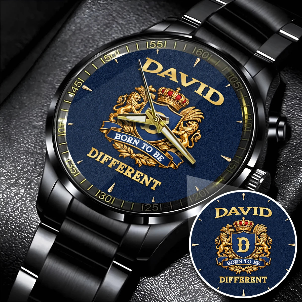 Personalized Born to Be Different Gold Logo Blue Watch DAVID M1-W25