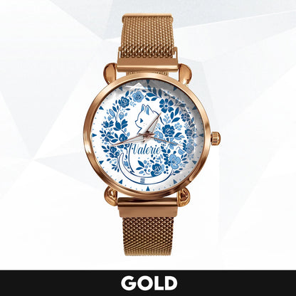 VALERIE 13K1-475 Blue Floral Cat Mesh Watch