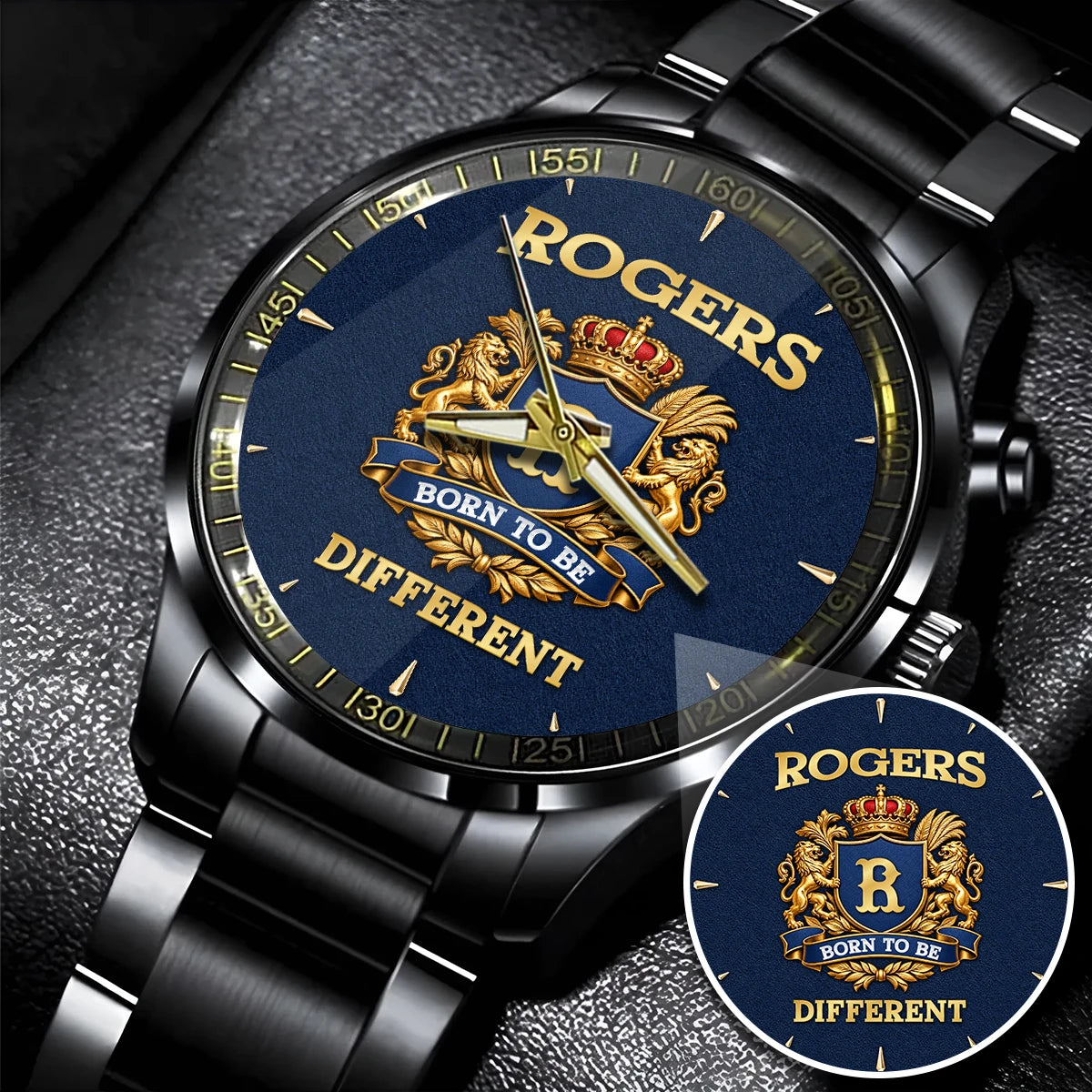 Personalized Born to Be Different Gold Logo Blue Watch ROGERS M1-W25