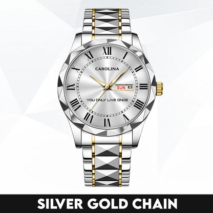 You Only Live Once Roman Numeral Silver Watch CAROLINA M1-W31