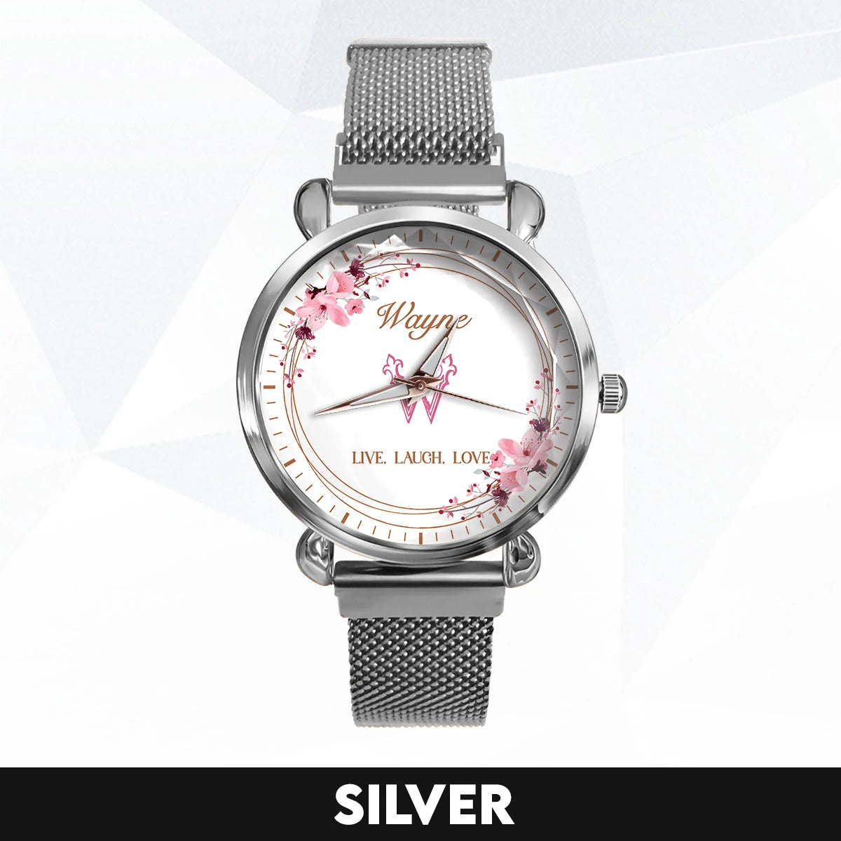 Live Laugh Love Flower Wreath Rose Golden Watch WAYNE M1-W10