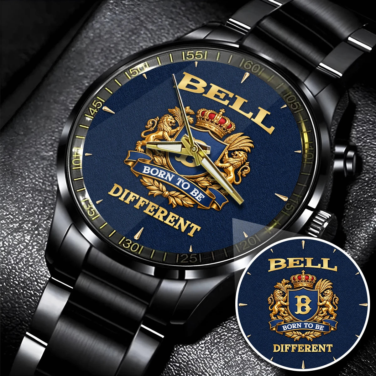 Personalized Born to Be Different Gold Logo Blue Watch BELL M1-W25
