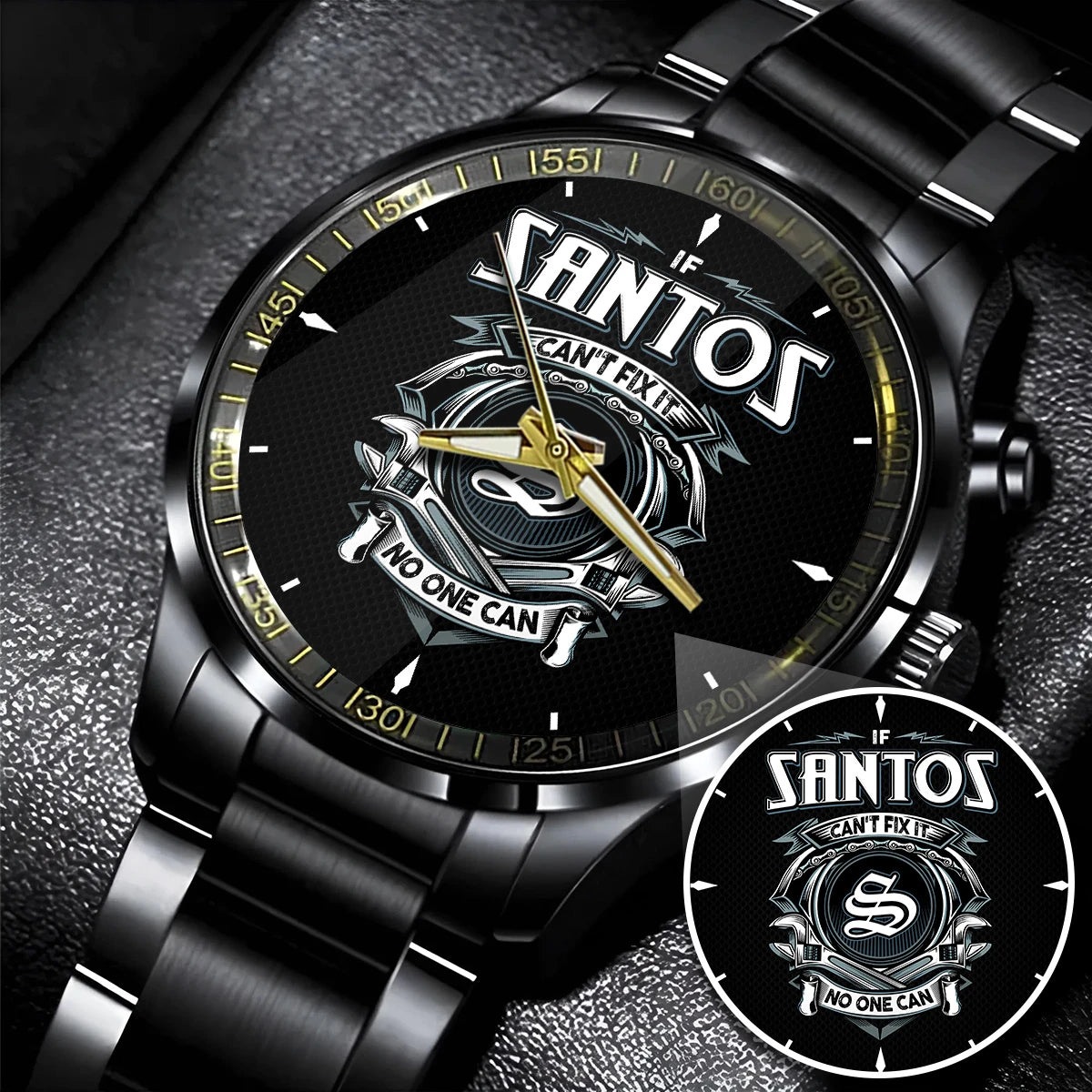 SANTOS 13K1-447 – Personalized Name Watch “If Can’t Fix It, No One Can”