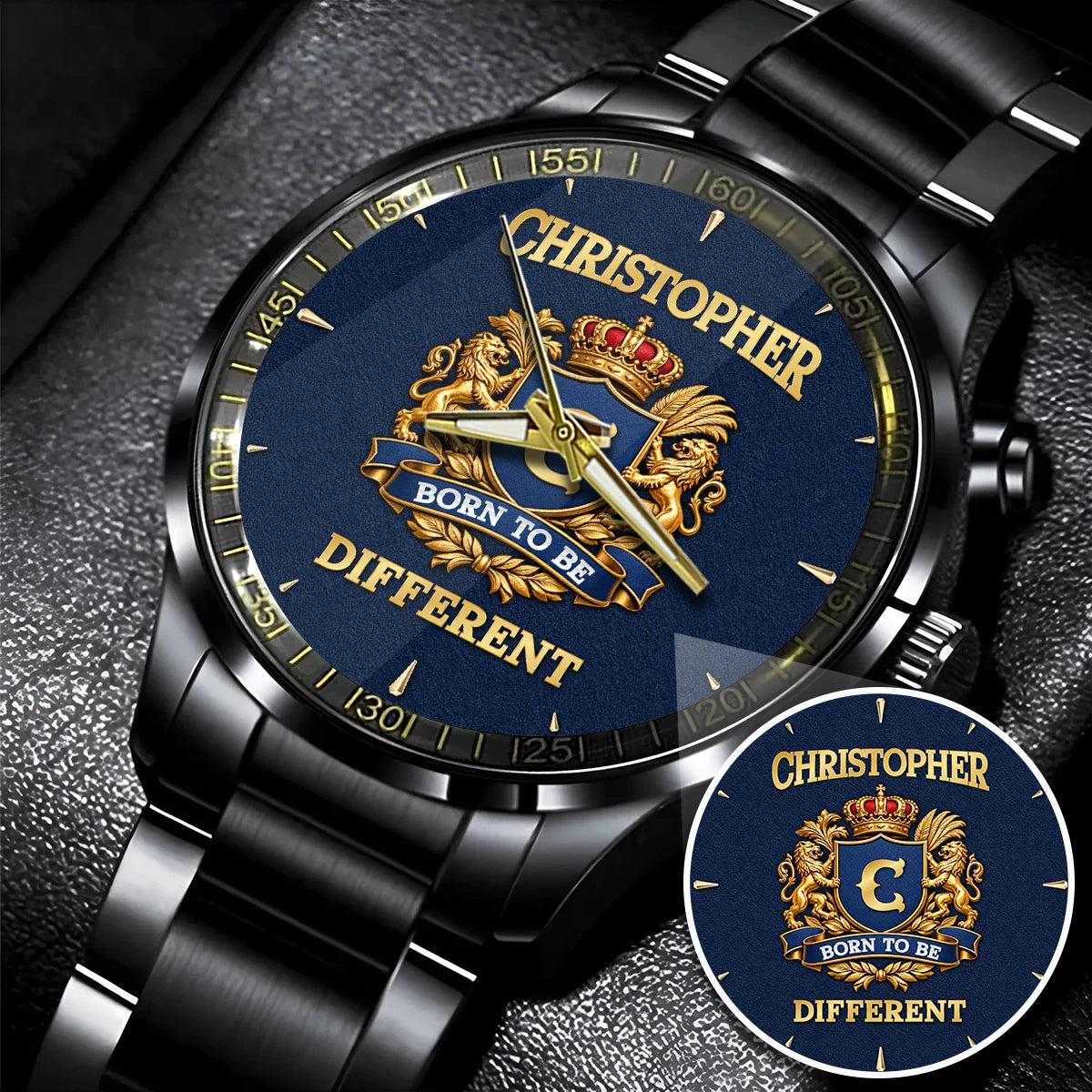 Personalized Born to Be Different Gold Logo Blue Watch CHRISTOPHER M1-W25