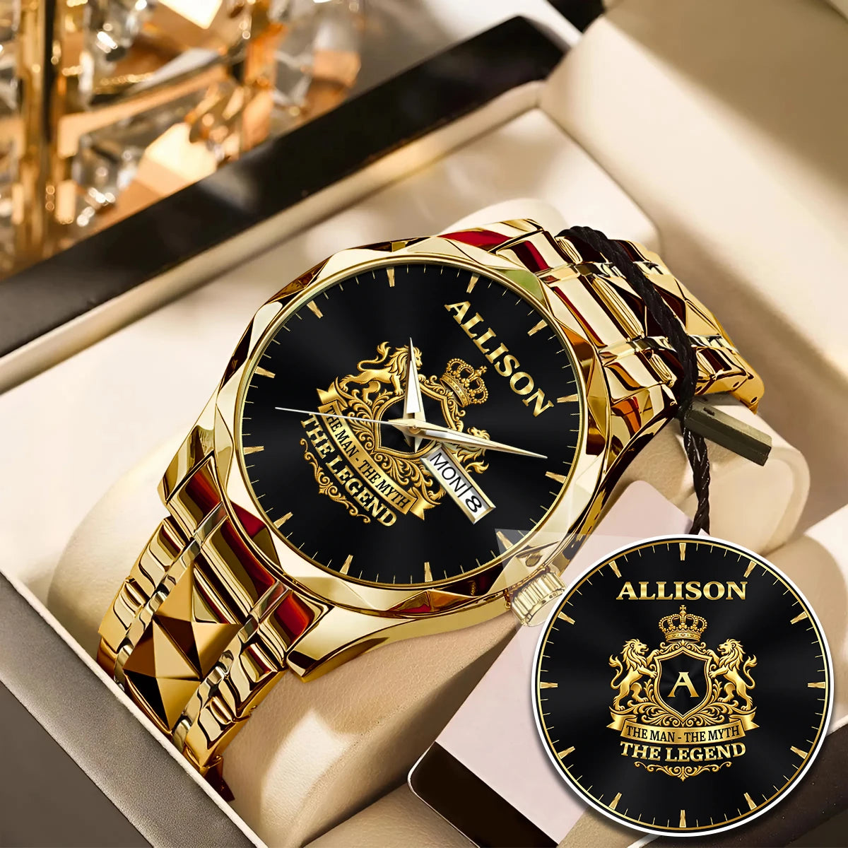 The Man The Myth The Legend Gold Lion Crest Watch ALLISON M1-W40