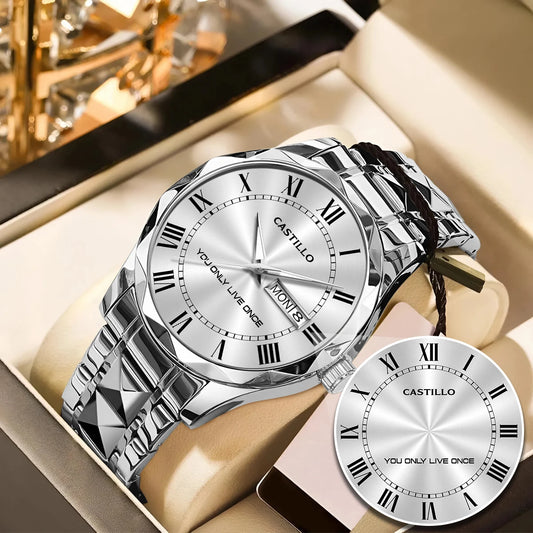 You Only Live Once Roman Numeral Silver Watch CASTILLO M1-W31