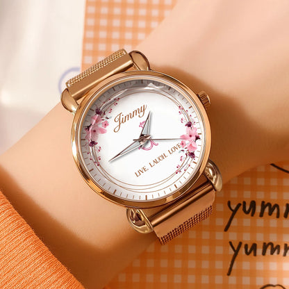 Live Laugh Love Flower Wreath Rose Golden Watch JIMMY M1-W10