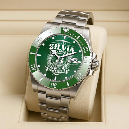 SILVIA 13K1-440 Personalized Green Submariner Watch, Premium Gift for Anniversary