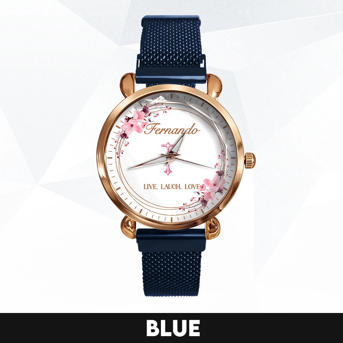 Live Laugh Love Flower Wreath Rose Golden Watch FERNANDO M1-W10