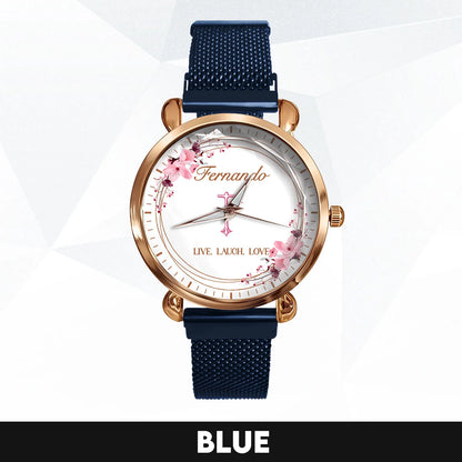Live Laugh Love Flower Wreath Rose Golden Watch FERNANDO M1-W10