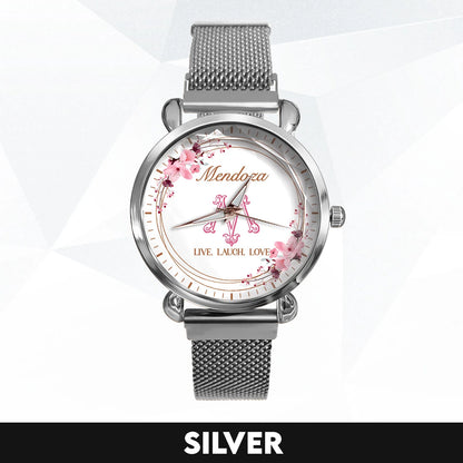 Live Laugh Love Flower Wreath Rose Golden Watch MENDOZA M1-W10