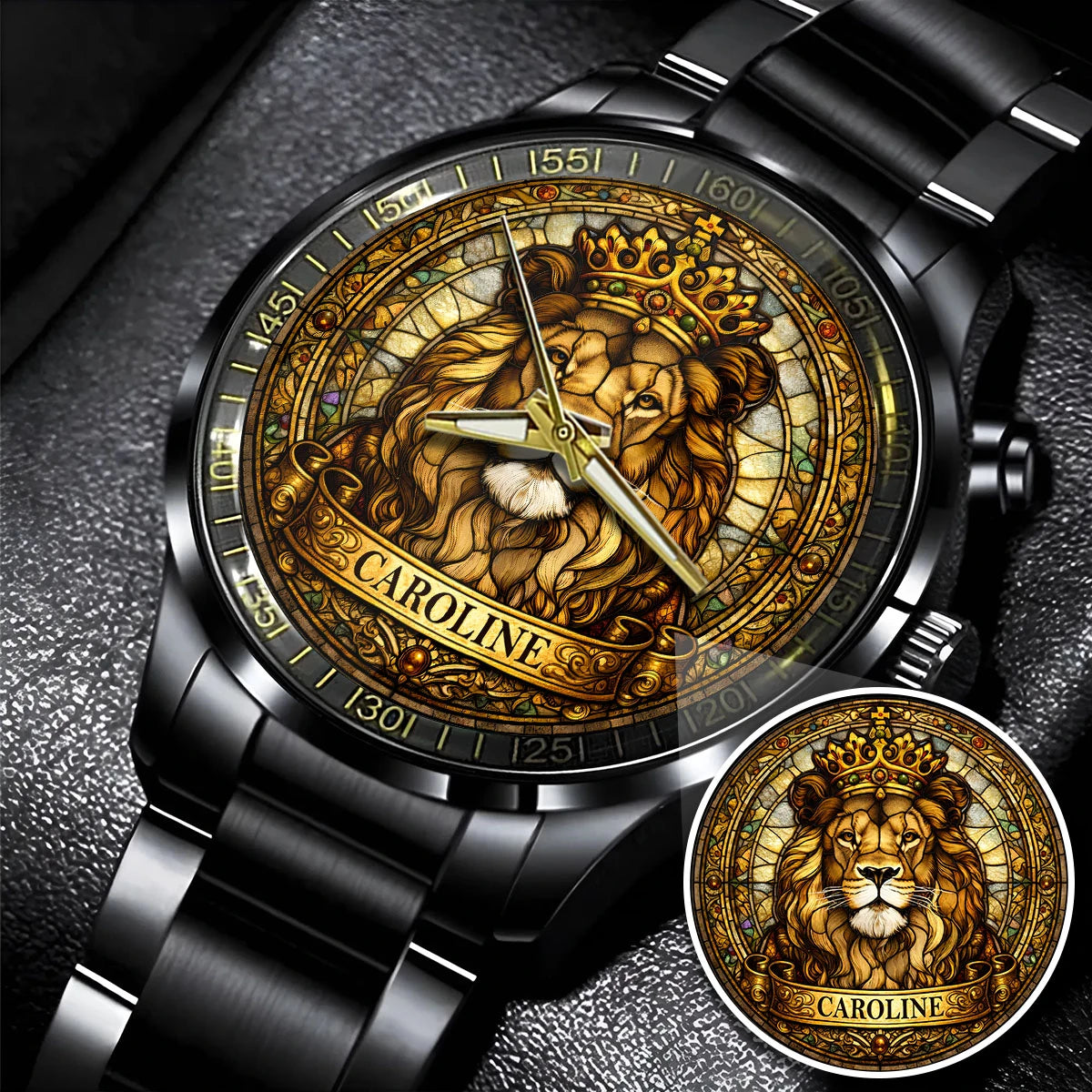 CAROLINE 13K1-484 Personalized King Lion Luxury Stainless Steel Watch