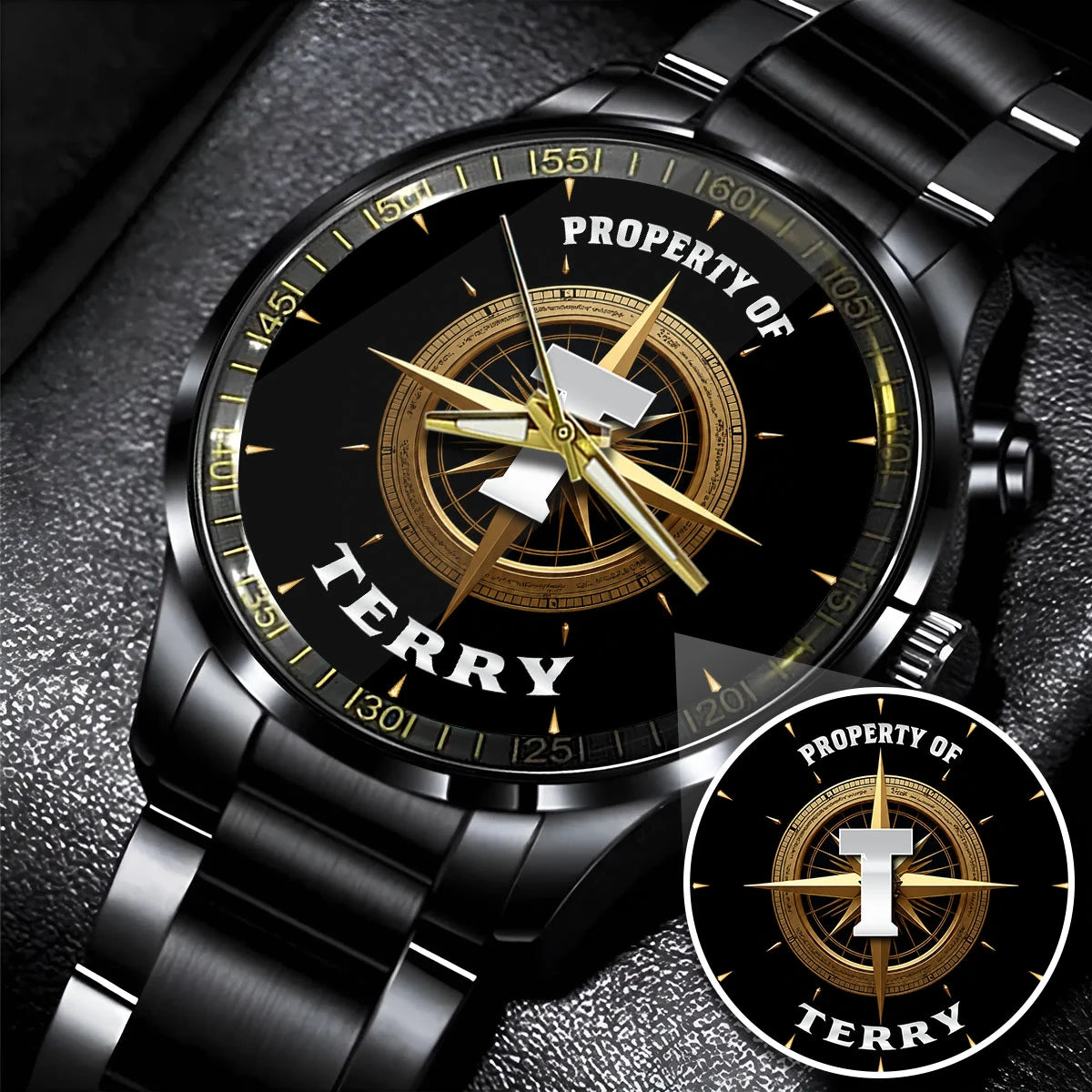 Property Of Your Name Compass Watch TERRY M1-W18