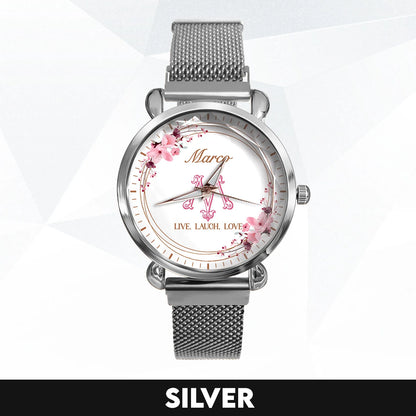 Live Laugh Love Flower Wreath Rose Golden Watch MARCO M1-W10