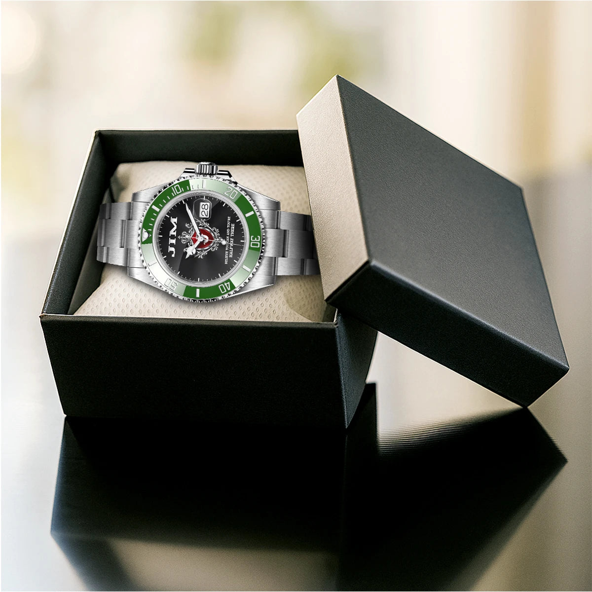 Believe You Can and You're Halfway There Silver & Green Watch JIM M1-W29