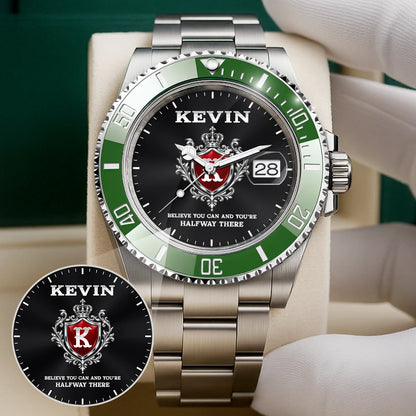 Believe You Can and You're Halfway There Silver & Green Watch KEVIN M1-W29