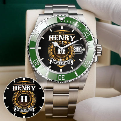 HENRY 13K1-439 Personalized Green Submariner Watch, Premium Gift for Anniversary