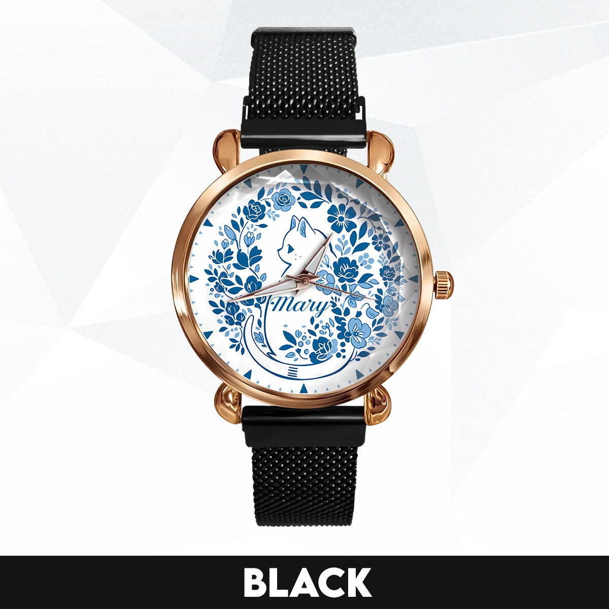 MARY 13K1-475 Blue Floral Cat Mesh Watch