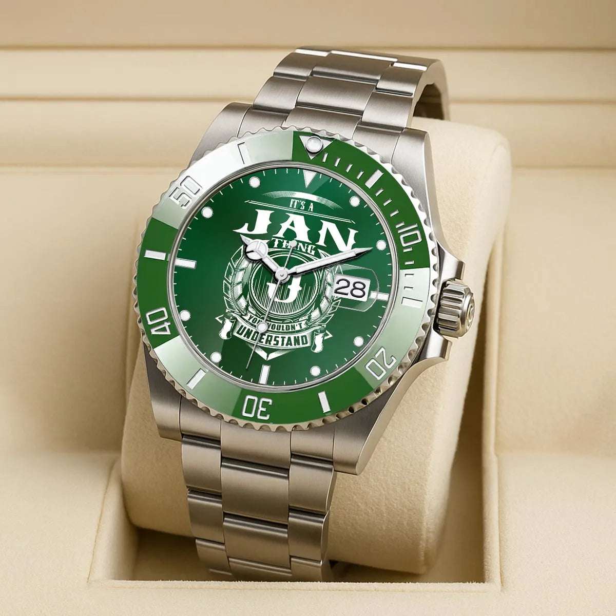 JAN 13K1-440 Personalized Green Submariner Watch, Premium Gift for Anniversary