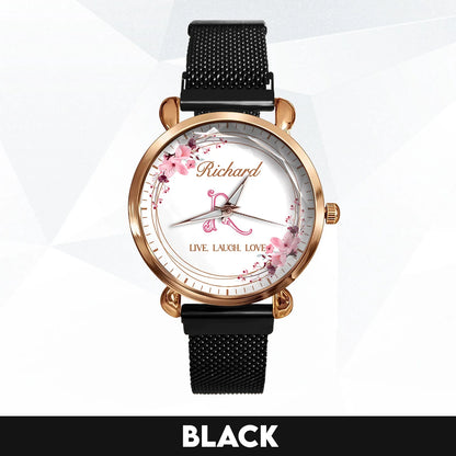 Live Laugh Love Flower Wreath Rose Golden Watch RICHARD M1-W10