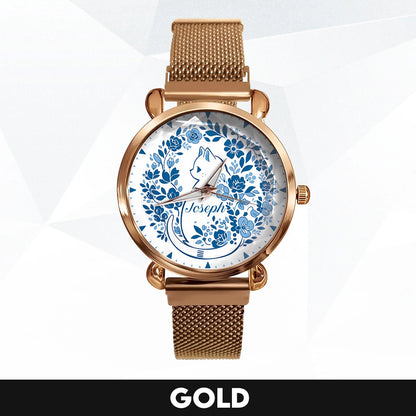 JOSEPH 13K1-475 Blue Floral Cat Mesh Watch