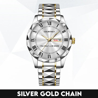 You Only Live Once Roman Numeral Silver Watch COURTNEY M1-W31