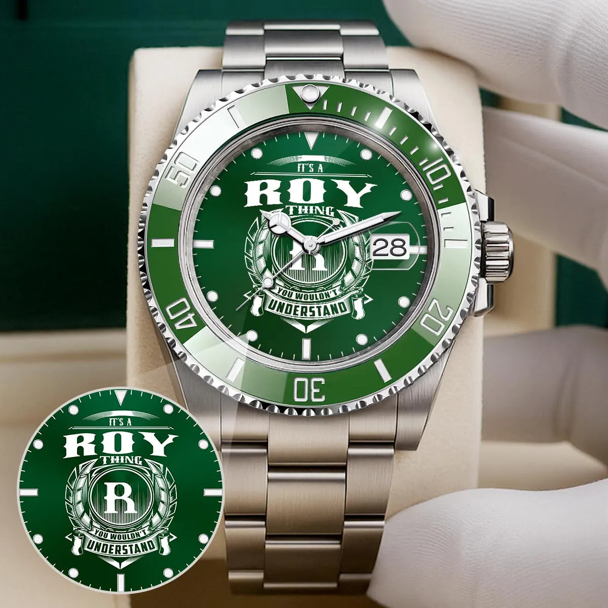 ROY 13K1-440 Personalized Green Submariner Watch, Premium Gift for Anniversary