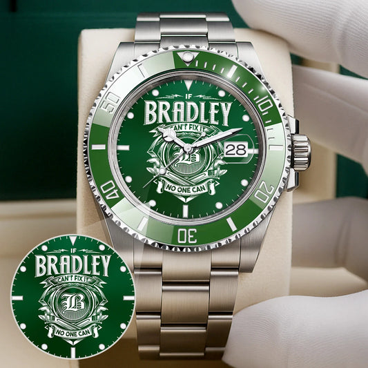 BRADLEY 13K1-448 Personalized Green Watch “If ... Can’t Fix It No One Can”