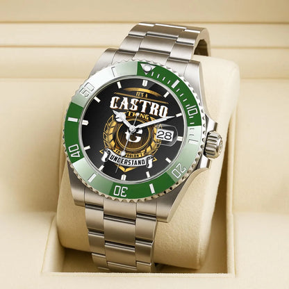 CASTRO 13K1-439 Personalized Green Submariner Watch, Premium Gift for Anniversary