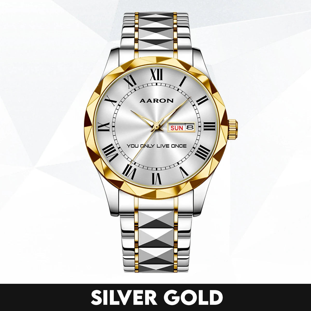 You Only Live Once Roman Numeral Silver Watch AARON M1-W31