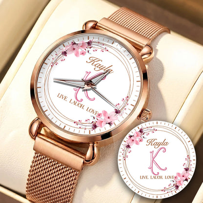 Live Laugh Love Flower Wreath Rose Golden Watch KAYLA M1-W10