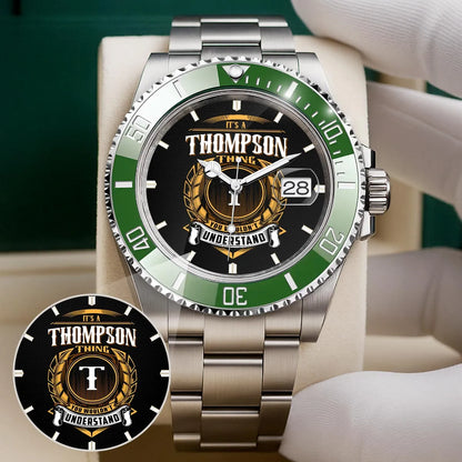 THOMPSON 13K1-439 Personalized Green Submariner Watch, Premium Gift for Anniversary
