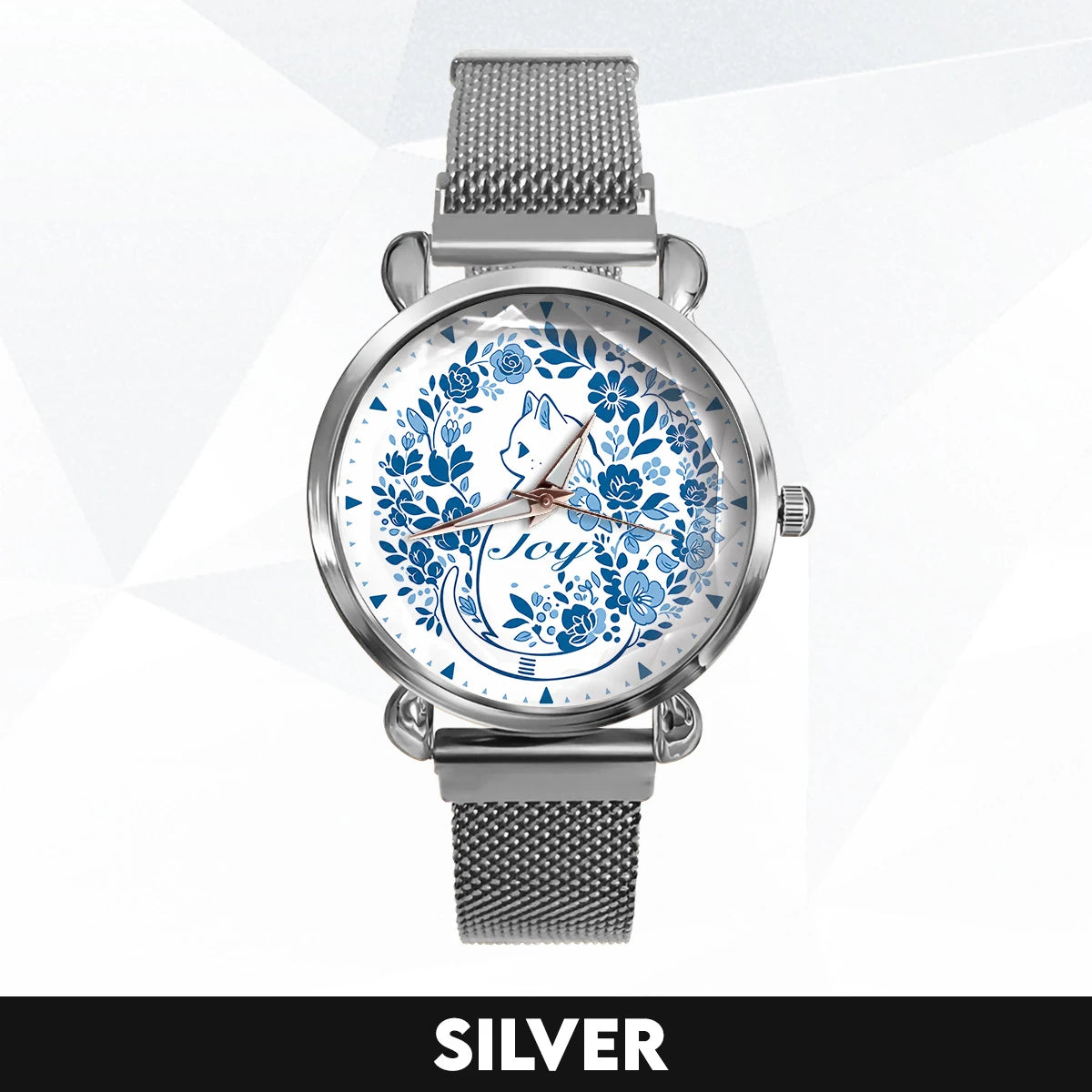 JOY 13K1-475 Blue Floral Cat Mesh Watch
